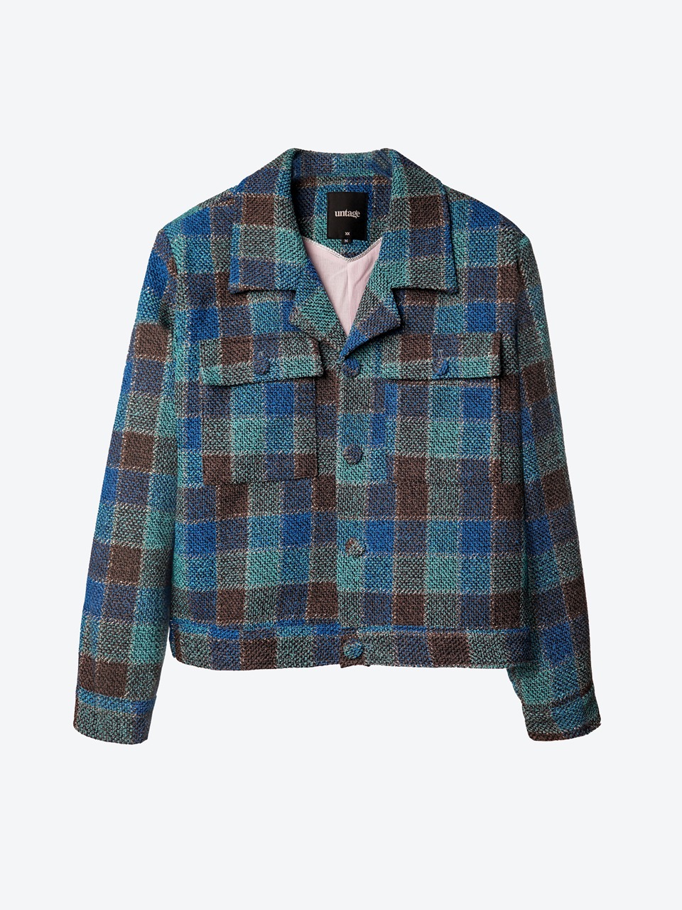 Flap-Pocket Check Tweed Jacket (blue)